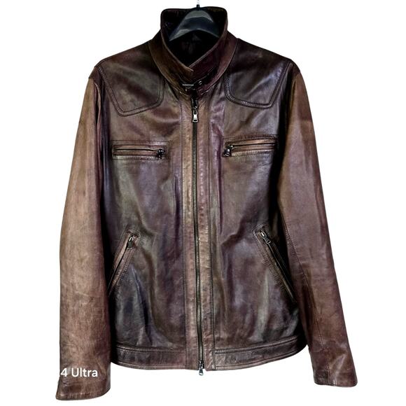Dallas Brown Leather Aviator Bomber Jacket Wash Distressed Made in Italy Men's M - Picture 1 of 10